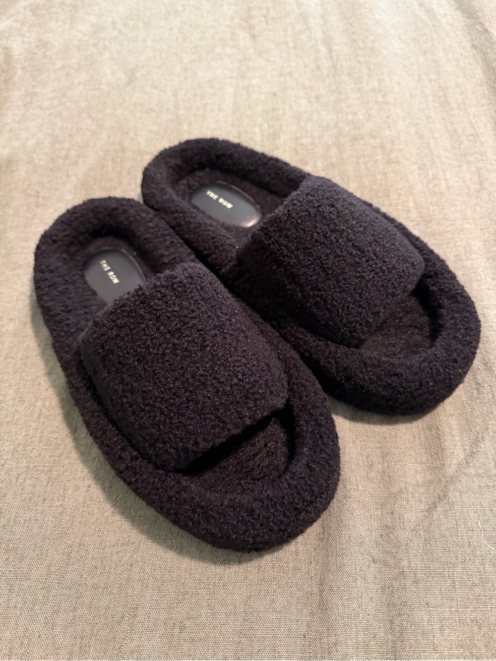 The Row Black Shearling Slippers Size 9